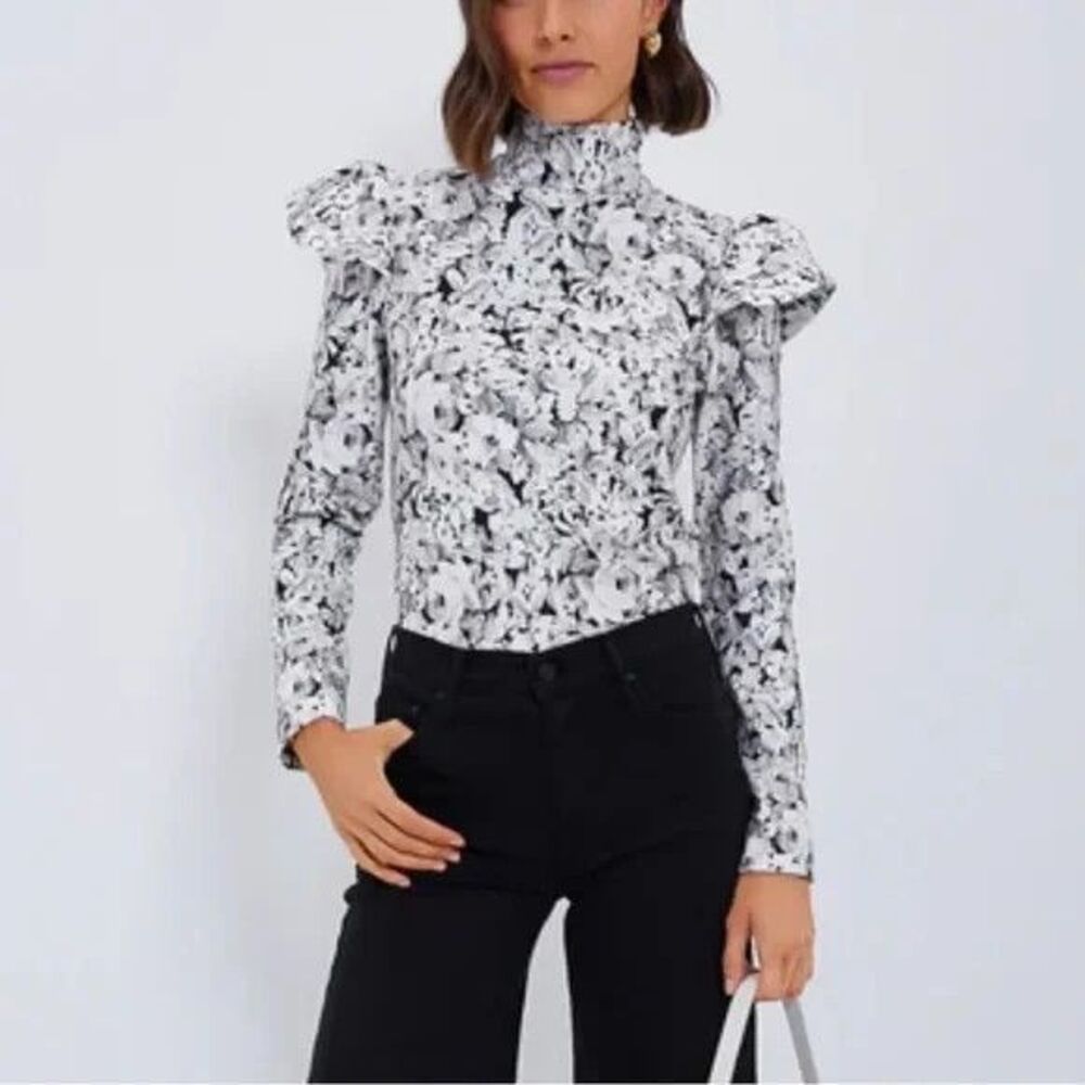 Tuckernuck Gray Gardens Bowden Top Floral Ruffle Mock Neck Blouse Small S NWT
